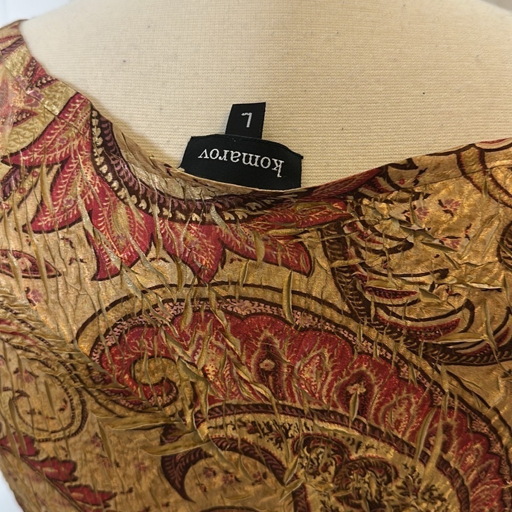 Komarov Gold Paisley Lace Detail Long Dress SzL - Picture 6 of 12